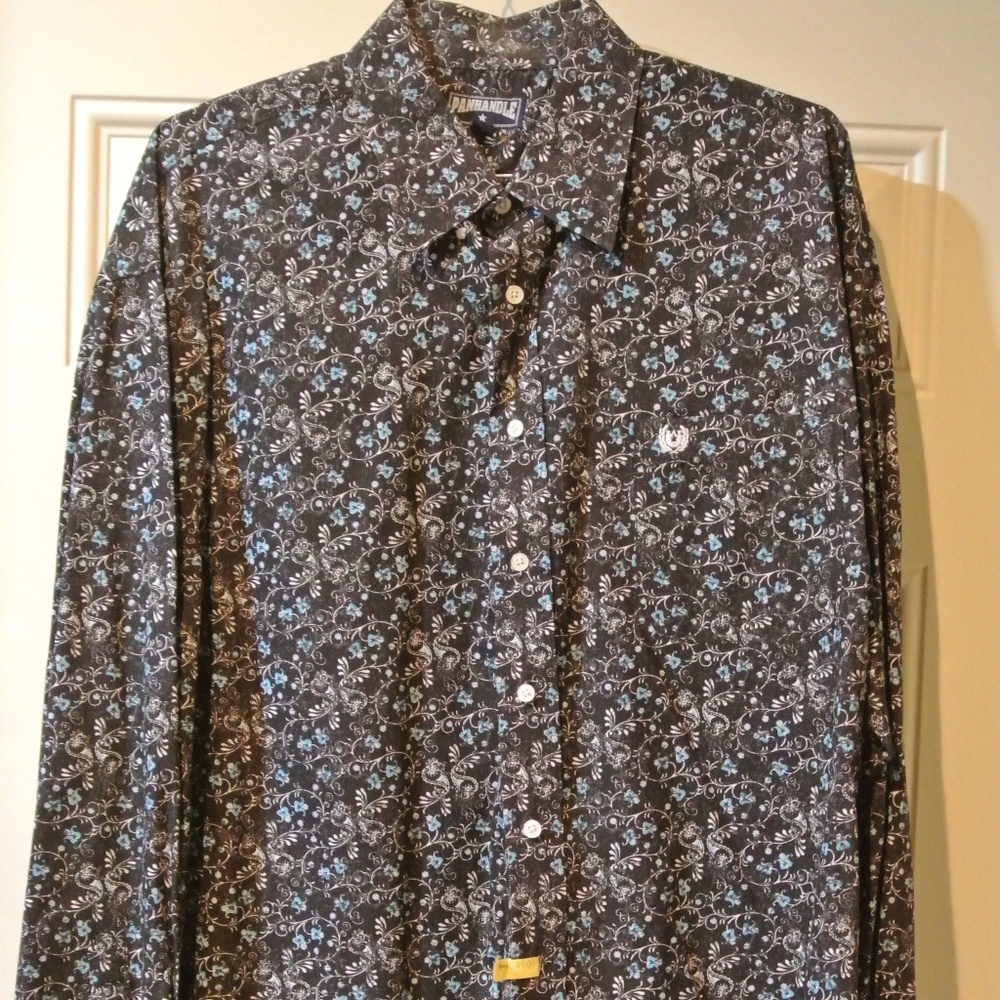 MENS XL PANHANDLE BLACK FLORAL WESTERN BUTTON DOWN SHIRT